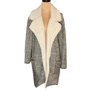 ZARA Aniston Knitted Coat Sz.S Gray Open Front Chunky Sherpa Collar Oversized
